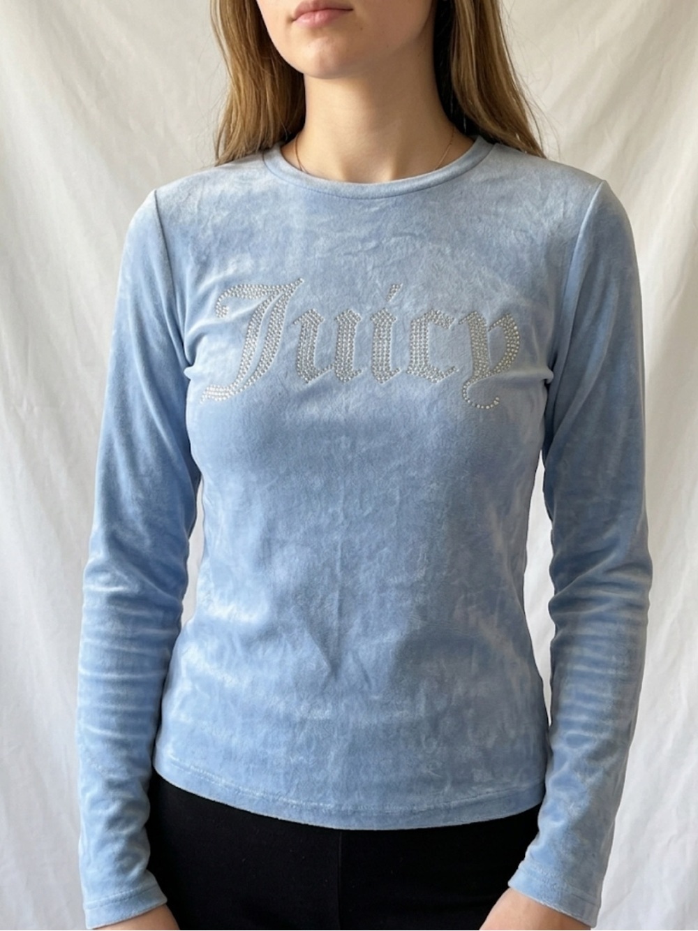 Juicy Couture Baby‑Blue Rhinestone PJ Top Size Medium Y2K Cozy‑Glam | Loungewear